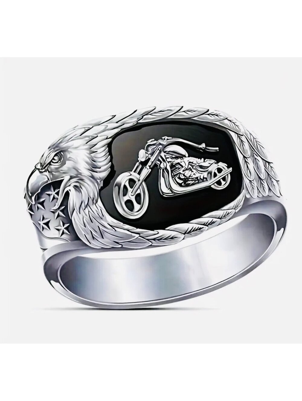 New - Retro Style - Silver Motorcycle Statement Ring - Size 9